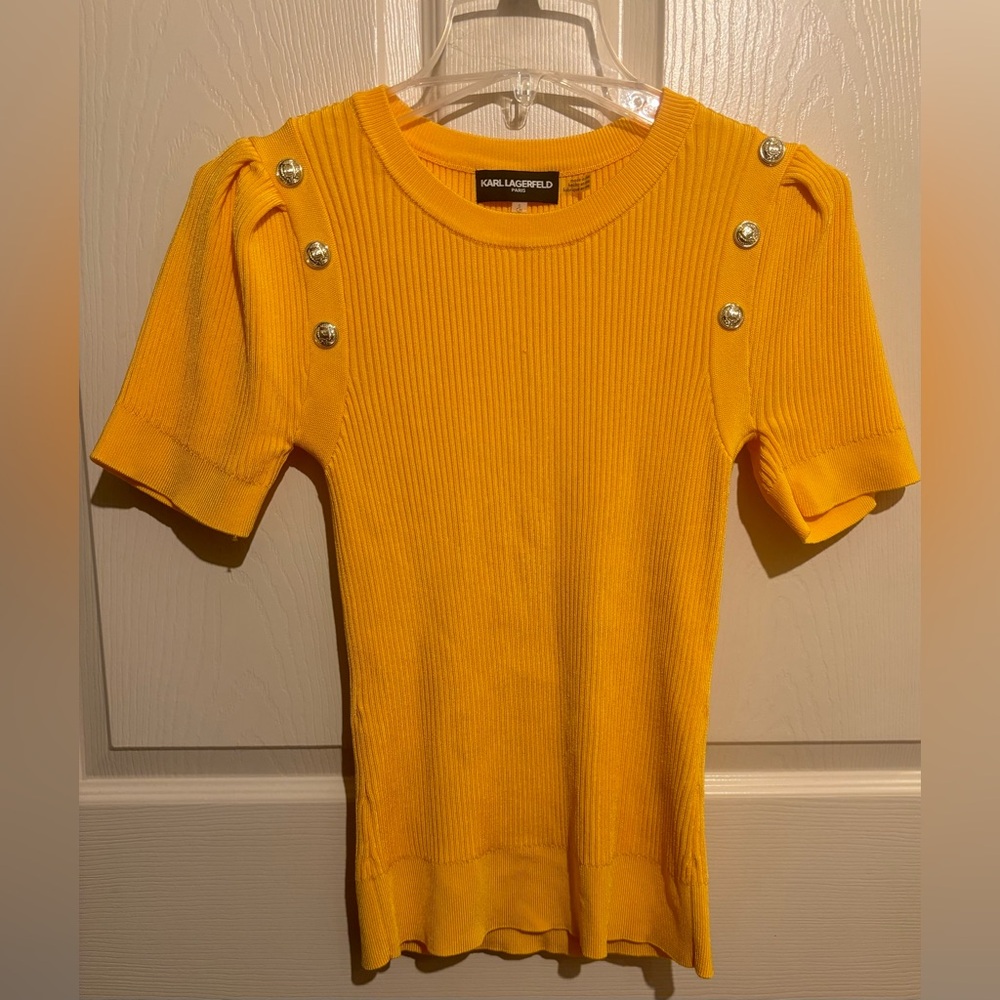 KARL LAGERFELD Knit Crew Neckline Short Sleeve Top